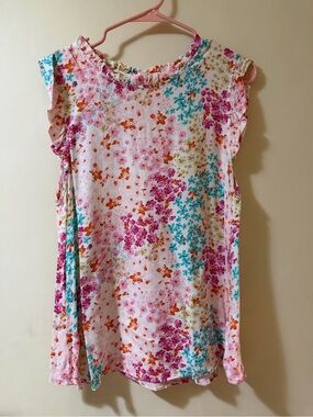 Floral Ruffle-Sleeve Tank Top - Pink Multi